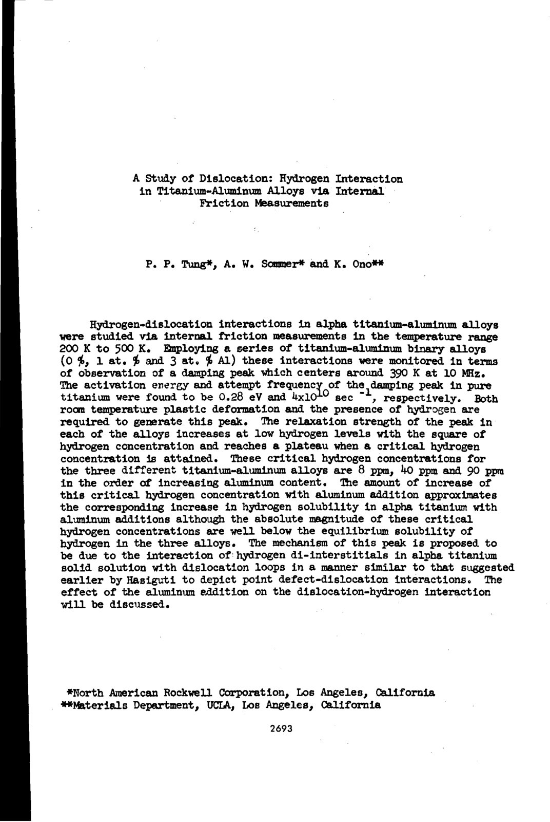 First page of A Study of Dislocation: Hydrogen Interaction in Titanium-Aluminum Alloys via Internal Friction Measurements