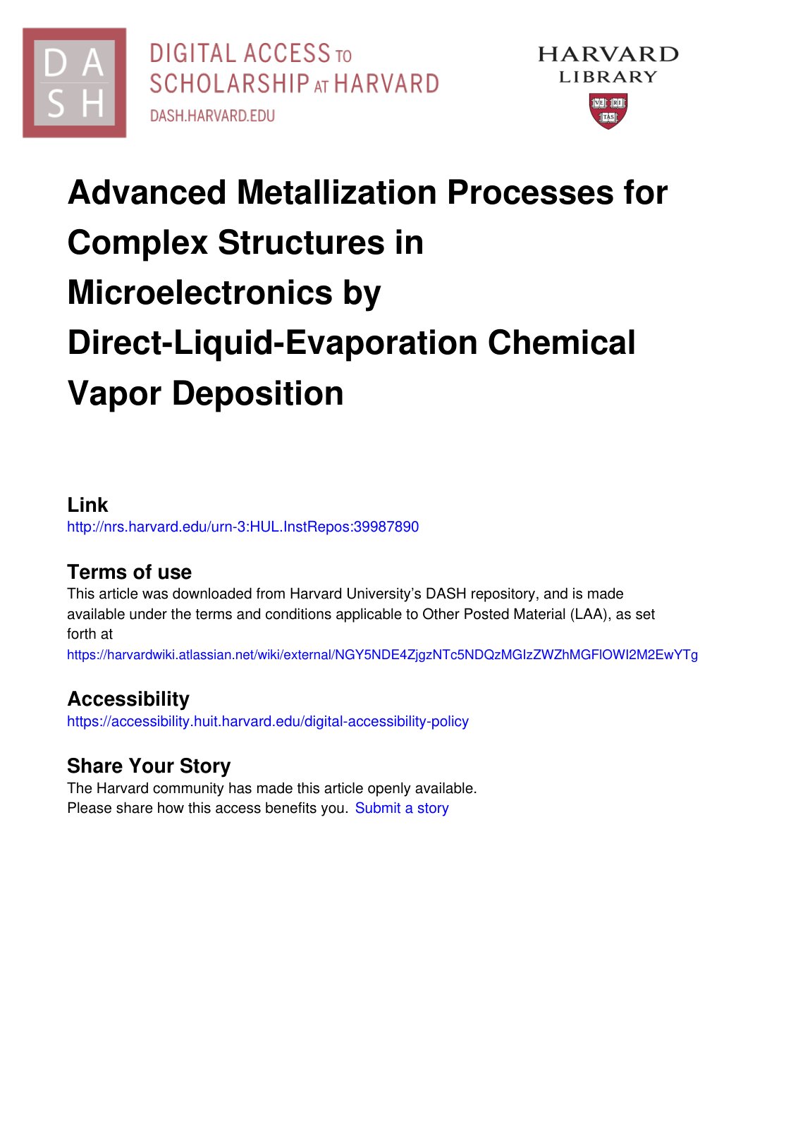 First page of 2017 Feng Direct Liquid Evaporation CVD Metallization Thesis