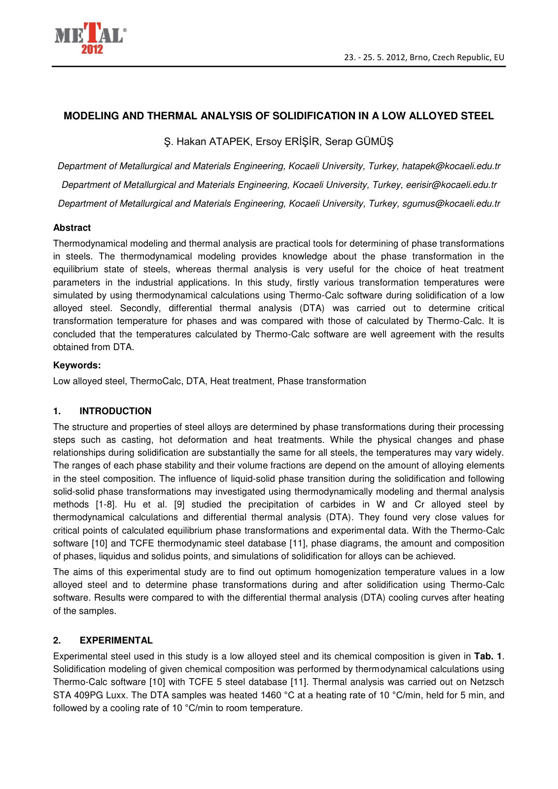 First page of Modeling and thermal analysis of solidif
