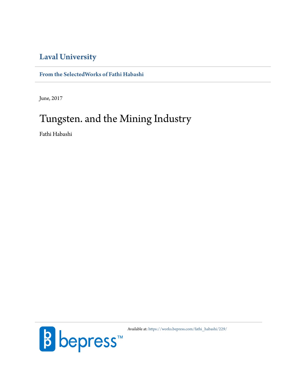 First page of Tungsten stamped