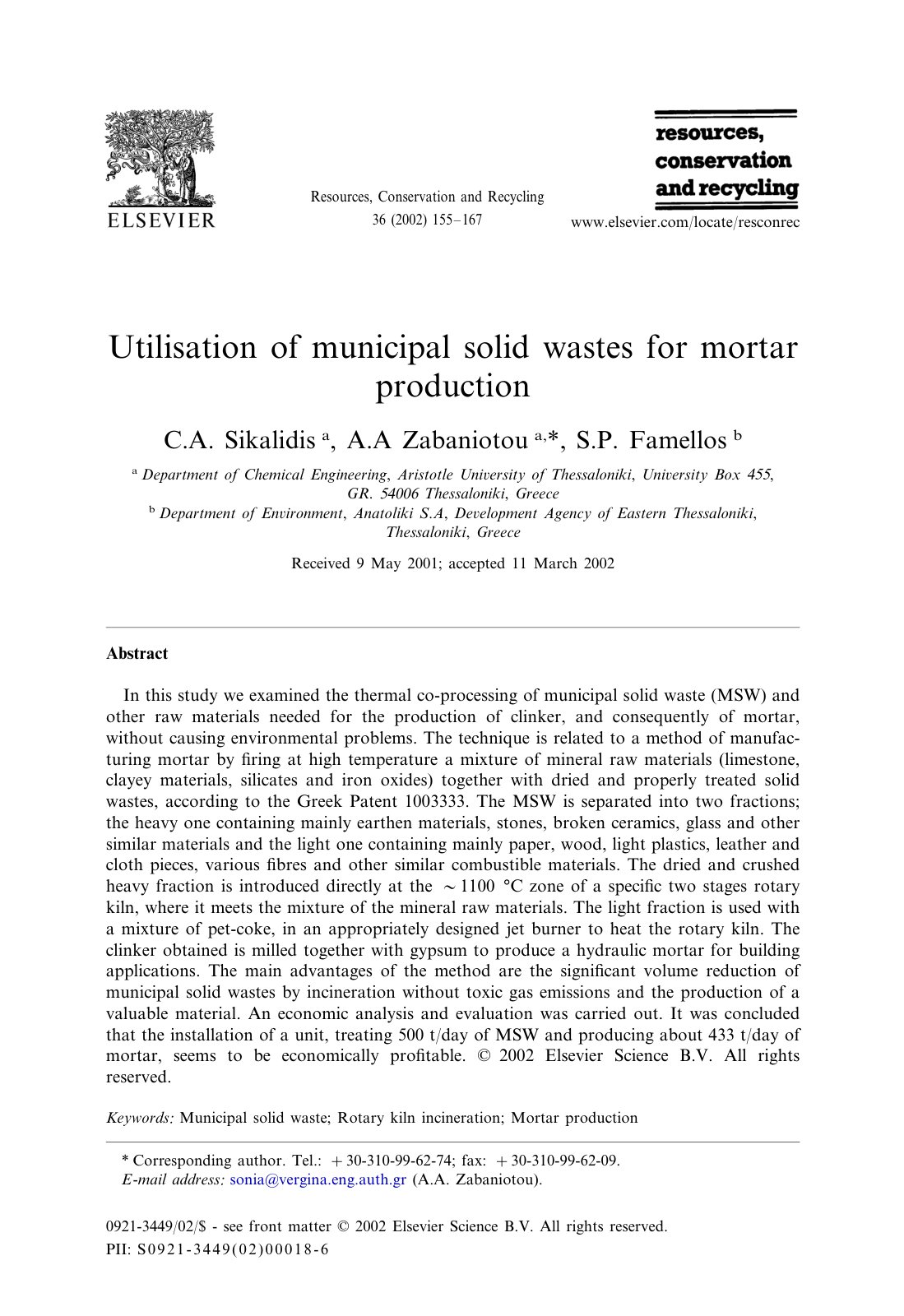 First page of Utilisation of municipal solid wastes for mortar production