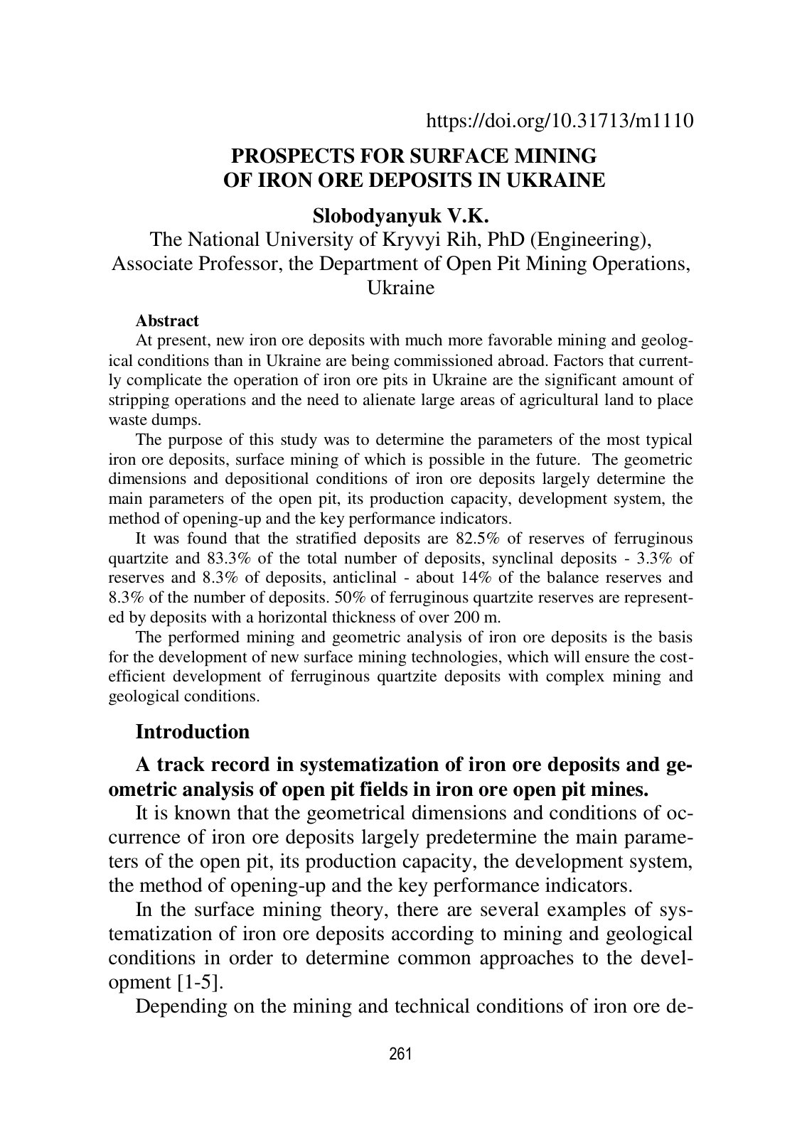 First page of Prospects for Surface Mining of Iron Ore