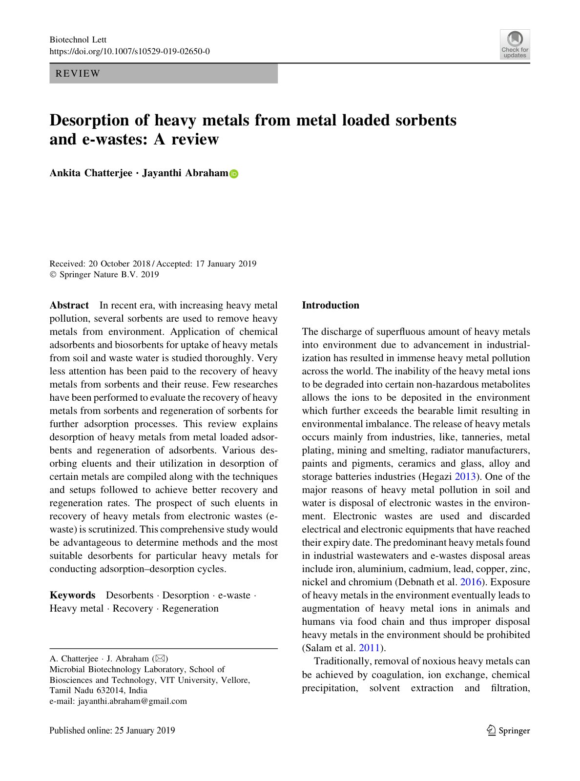 First page of Desorption of heavy metals from metal lo