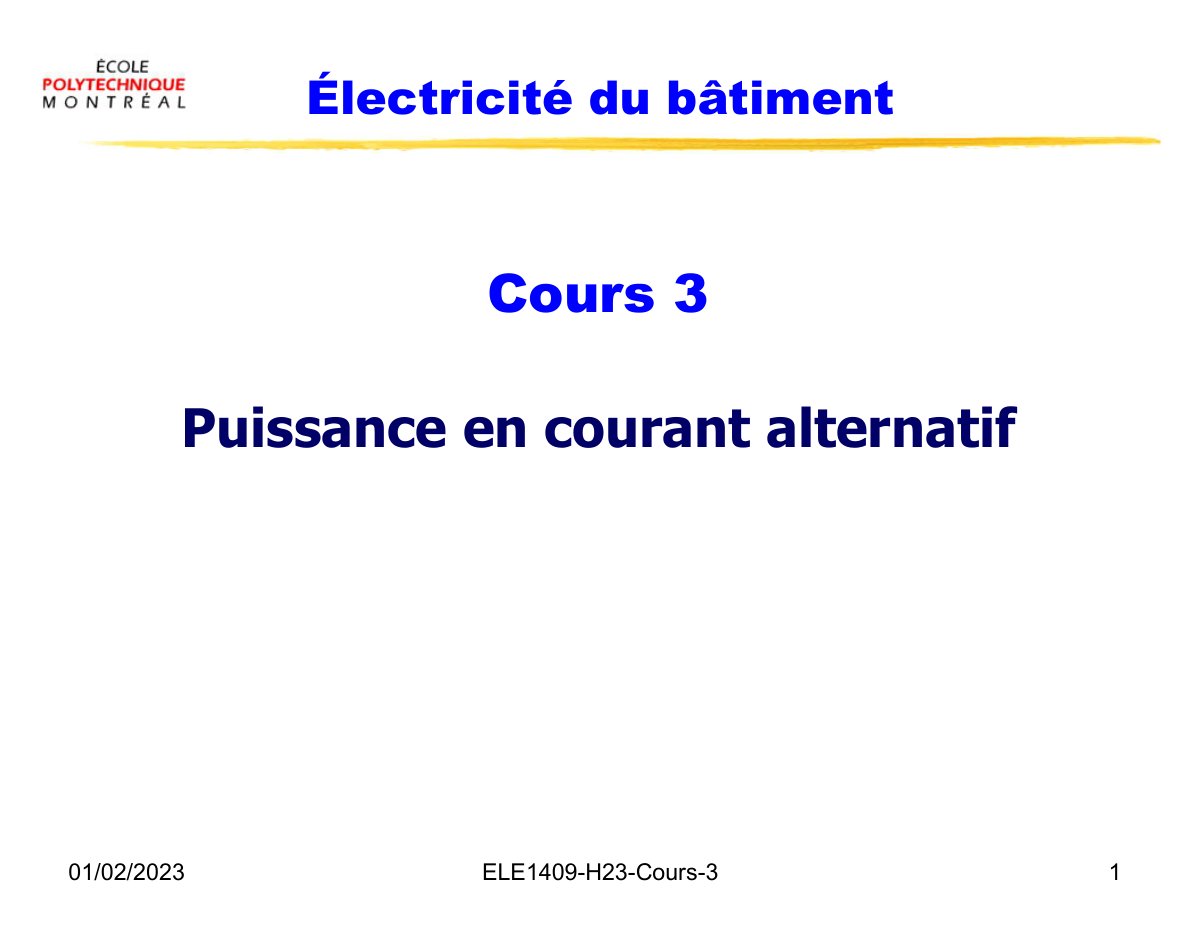 First page of ELE1409 H23 Cours 3 1