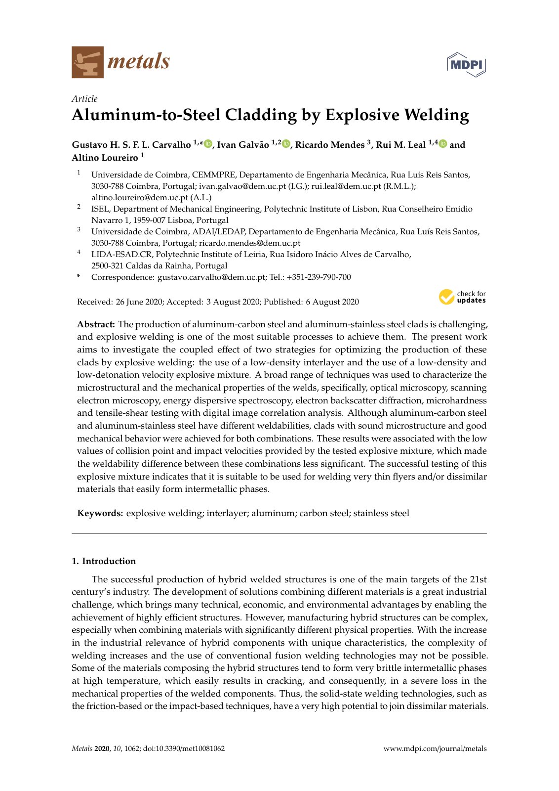 First page of Aluminum-to-Steel Cladding by Explosive Welding