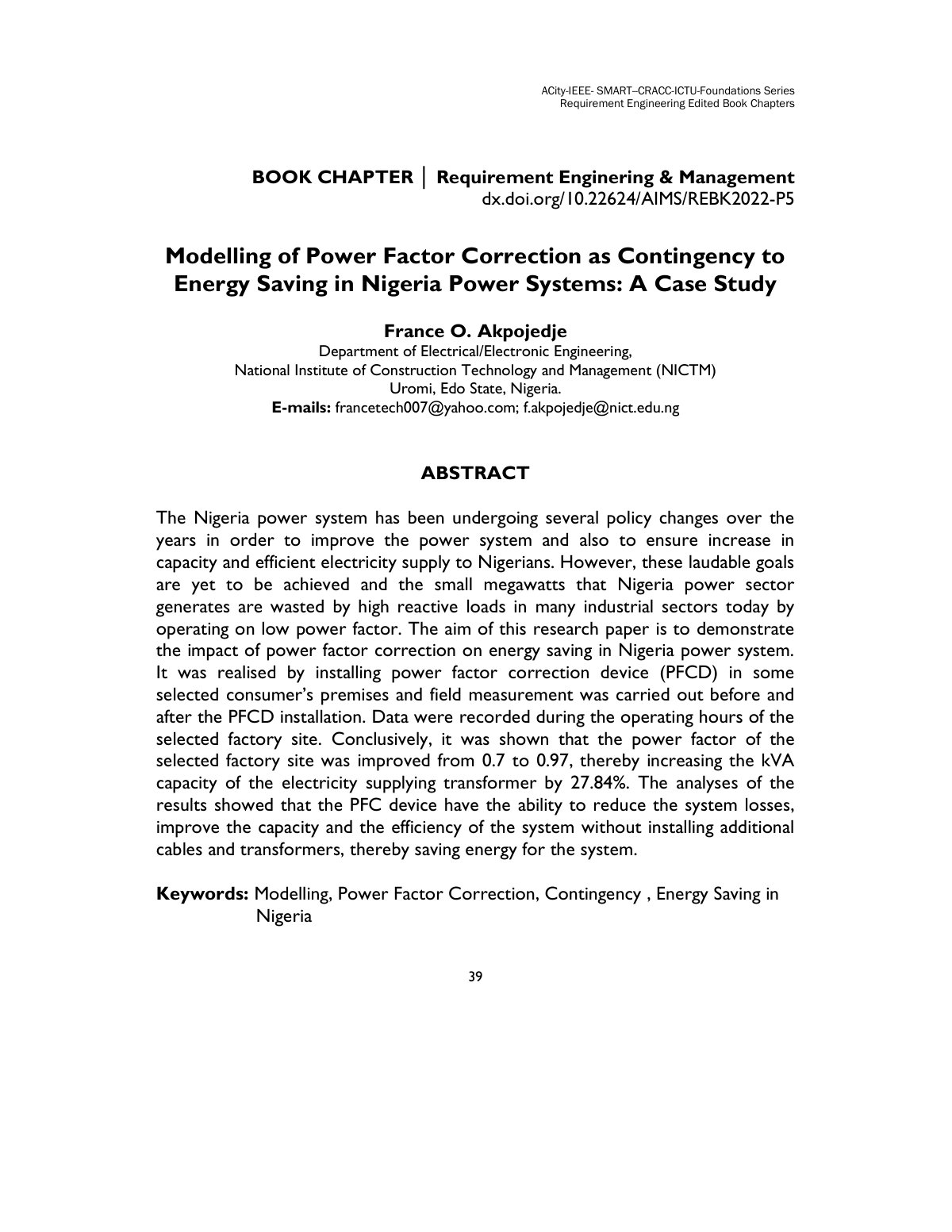 First page of Modelling of Power Factor Correction as