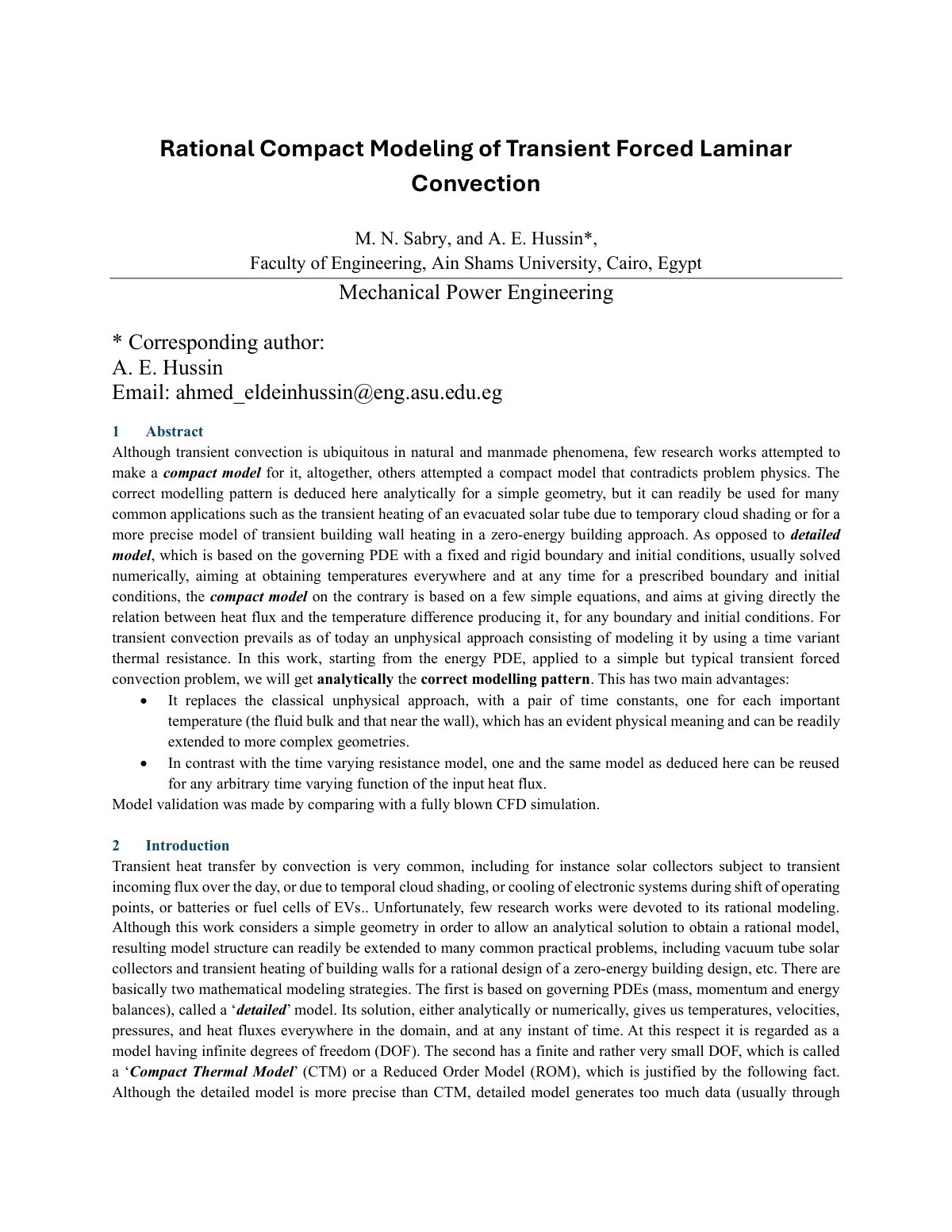 First page of Rational Compact Modeling of Transient Forced Laminar