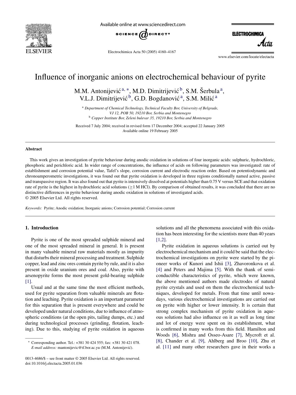 First page of Influence of inorganic anions on electro