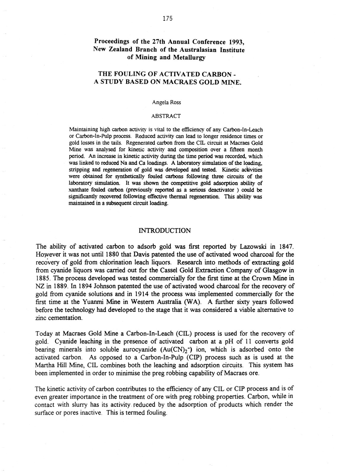 First page of Activated Carbon fouling by Xanthate