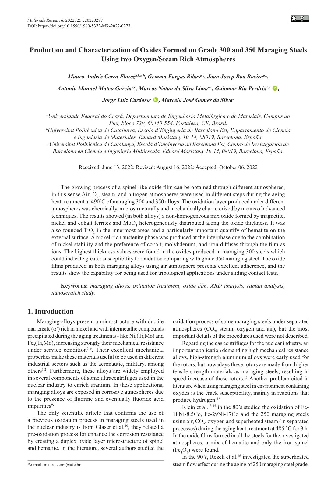 First page of Production and Characterization of Oxides Formed on Grade 300 and 350 Maraging Steels Using two Oxygen/Steam Rich Atmospheres
