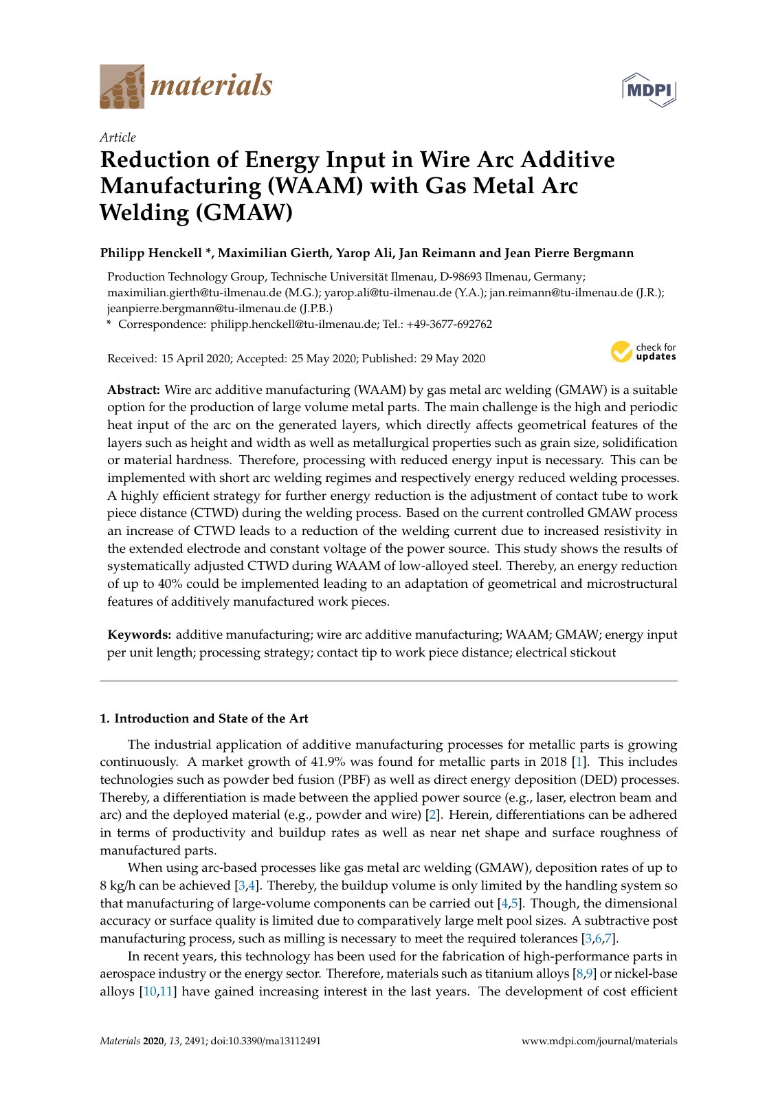 First page of Reduction of Energy Input in Wire Arc Ad
