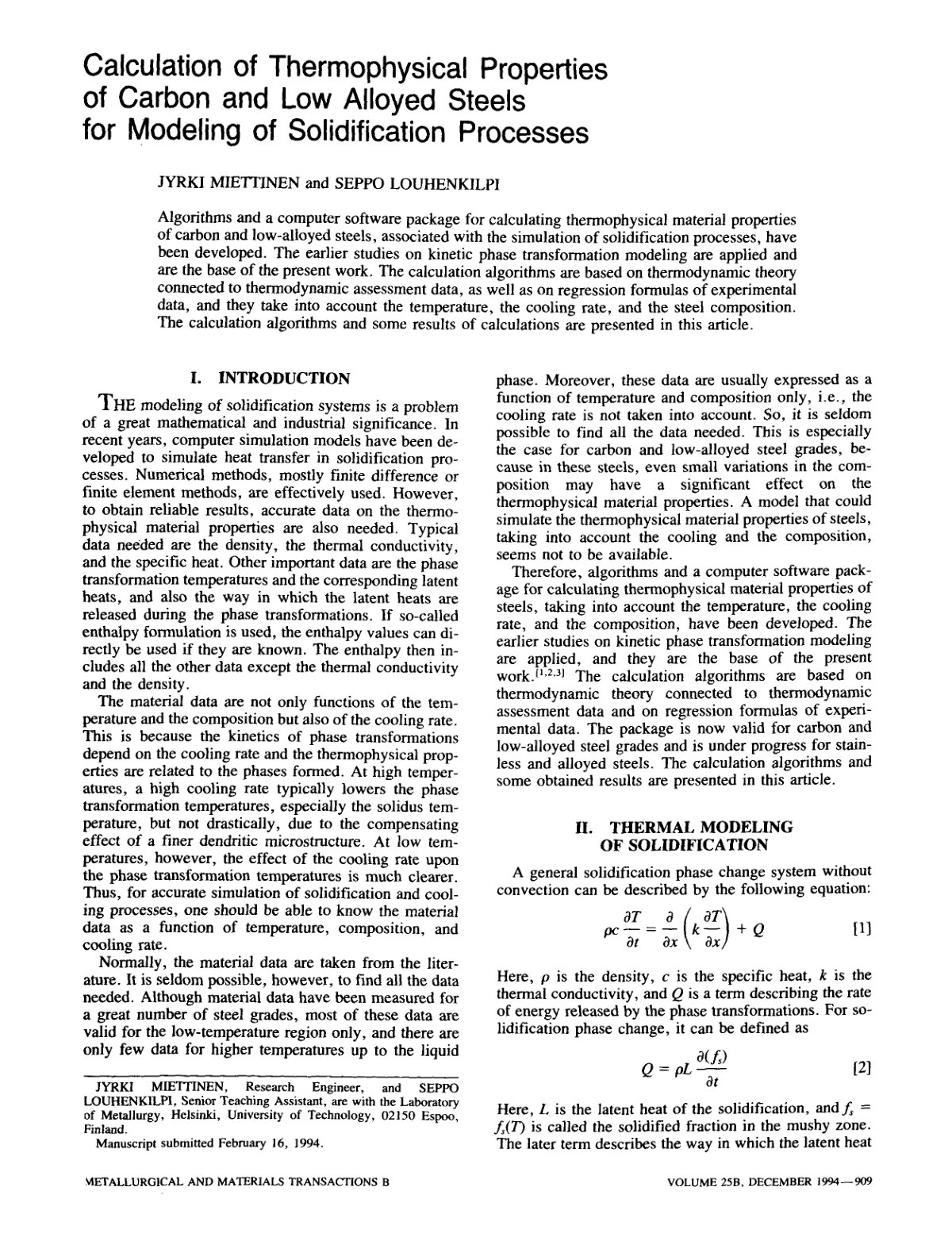 First page of Calculation of thermophysical properties