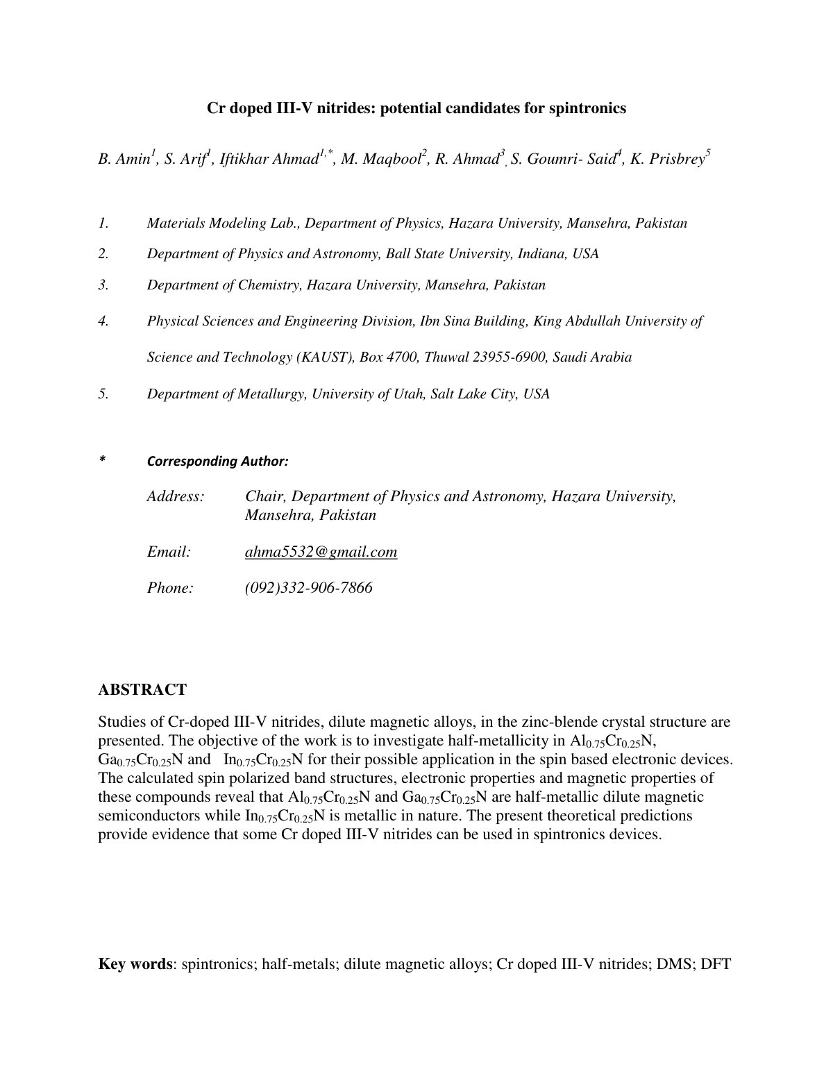 First page of Cr Doped III V Nitrides Potential Candid