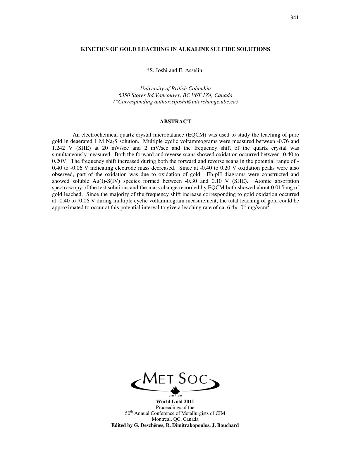 First page of KINETICS OF GOLD LEACHING IN ALKALINE SULFIDE SOLUTIONS