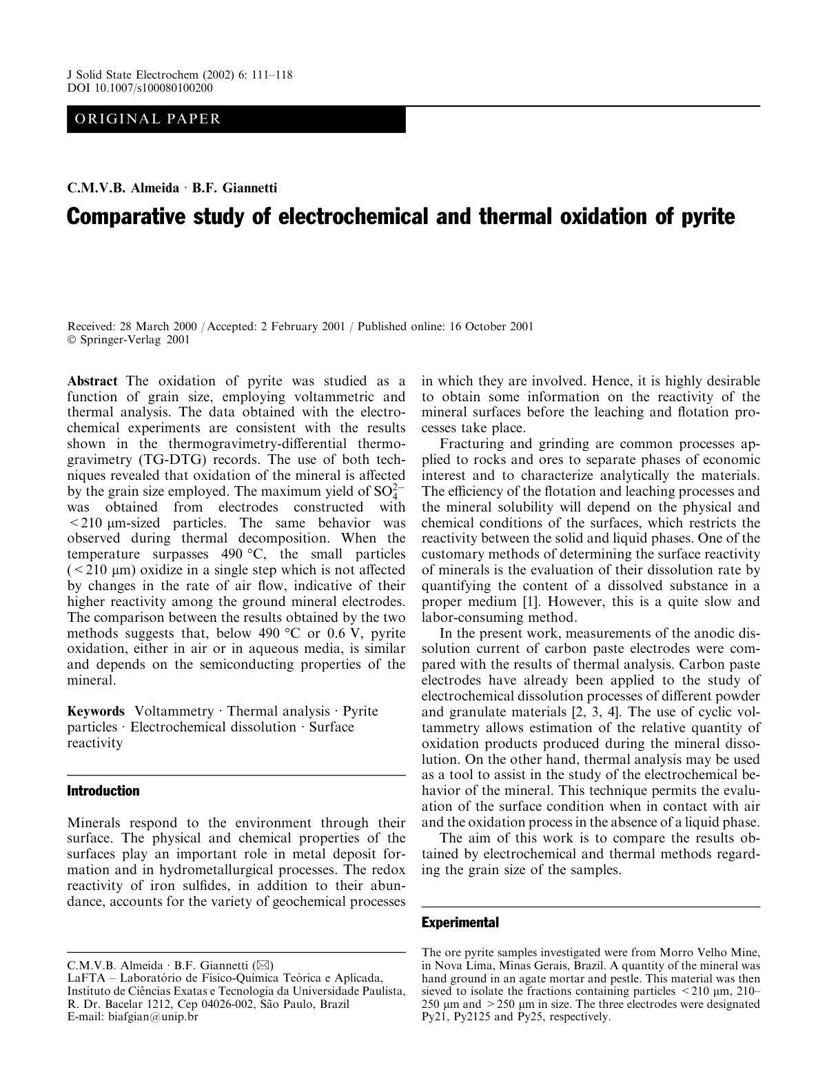 First page of Comparative study of electrochemical and