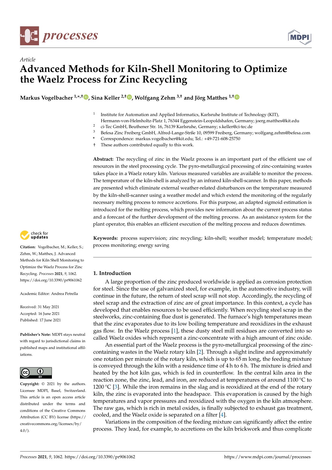 First page of Advanced Methods for Kiln-Shell Monitoring to Optimize the Waelz Process for Zinc Recycling