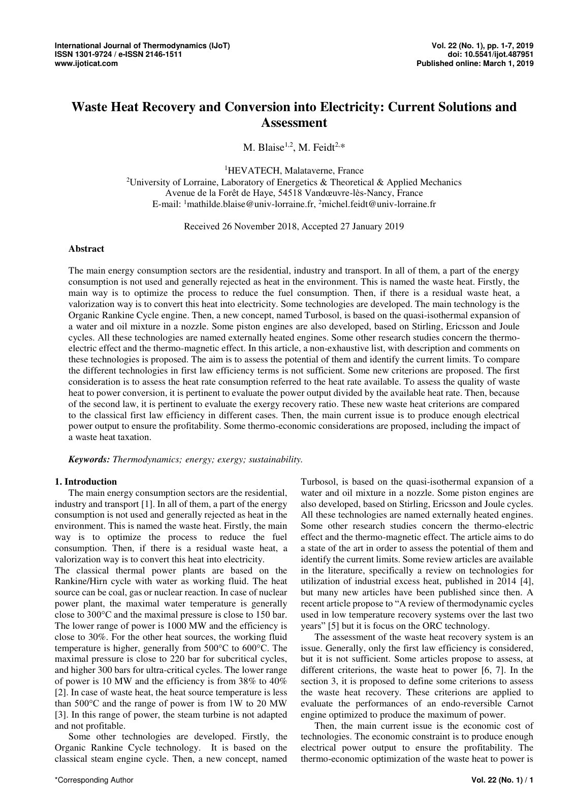 First page of Waste Heat Recovery and Conversion into