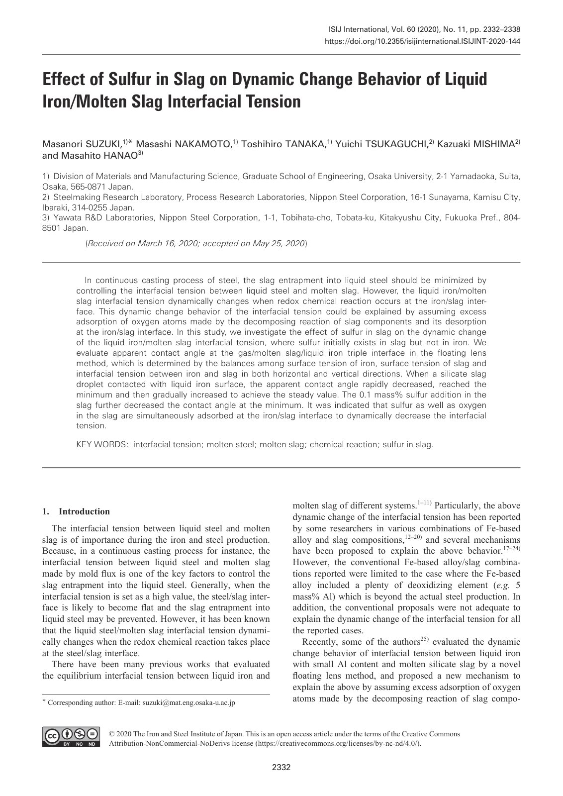 First page of Effect of Sulfur in Slag on Dynamic Chan