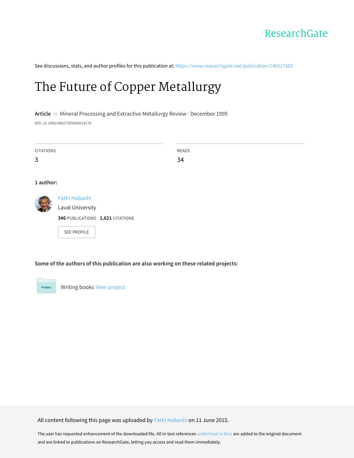 First page of The Future of Copper Metallurgy