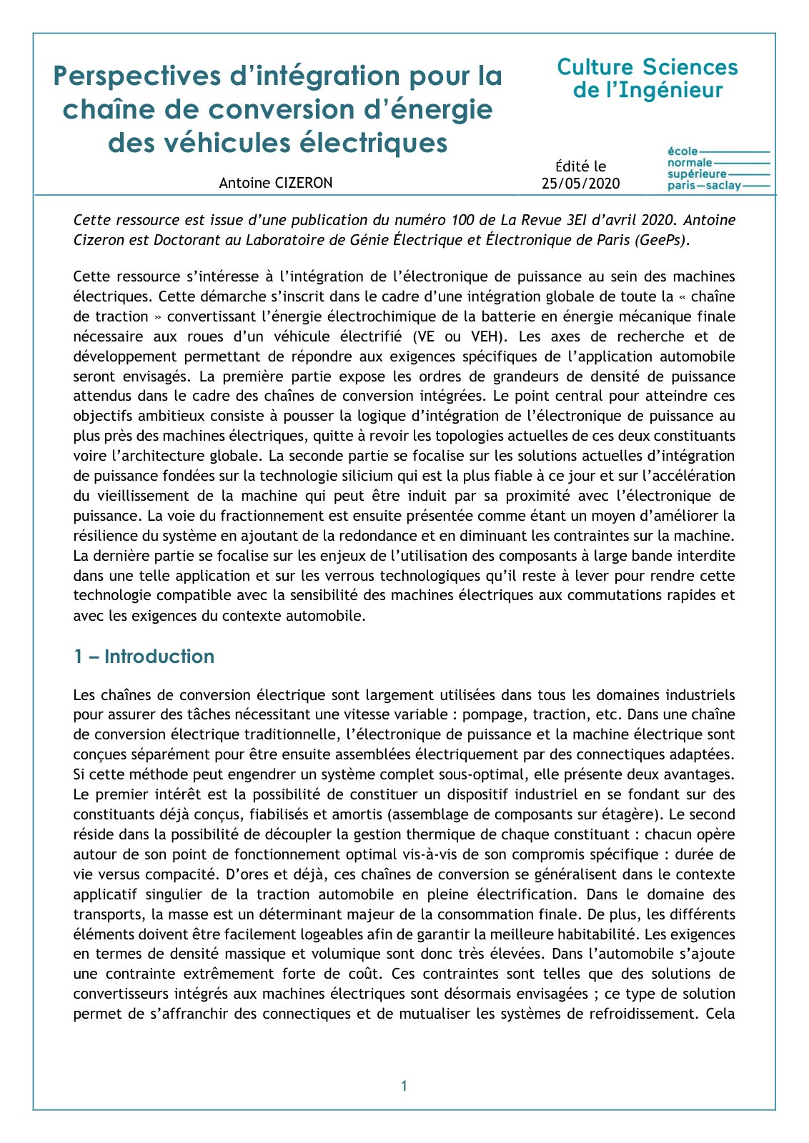 First page of chaine conversion energie ve