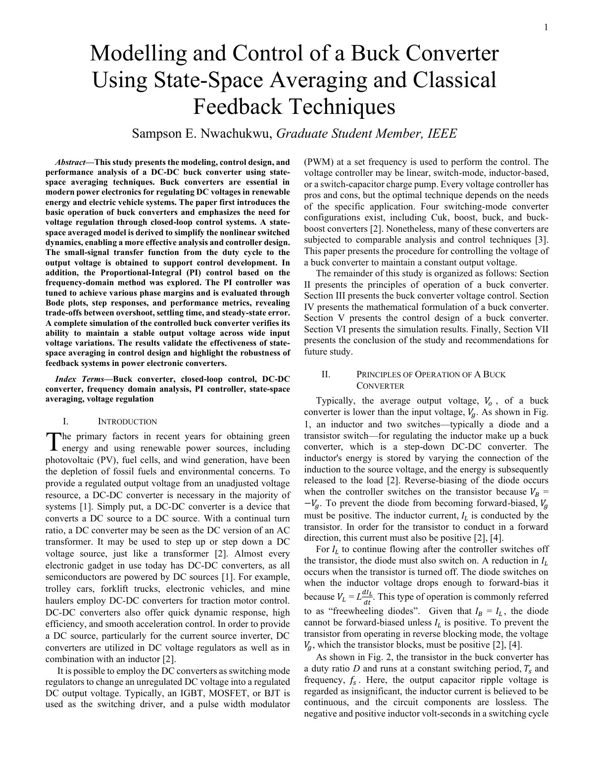 First page of Abstract—This study presents the modeling, control design, and