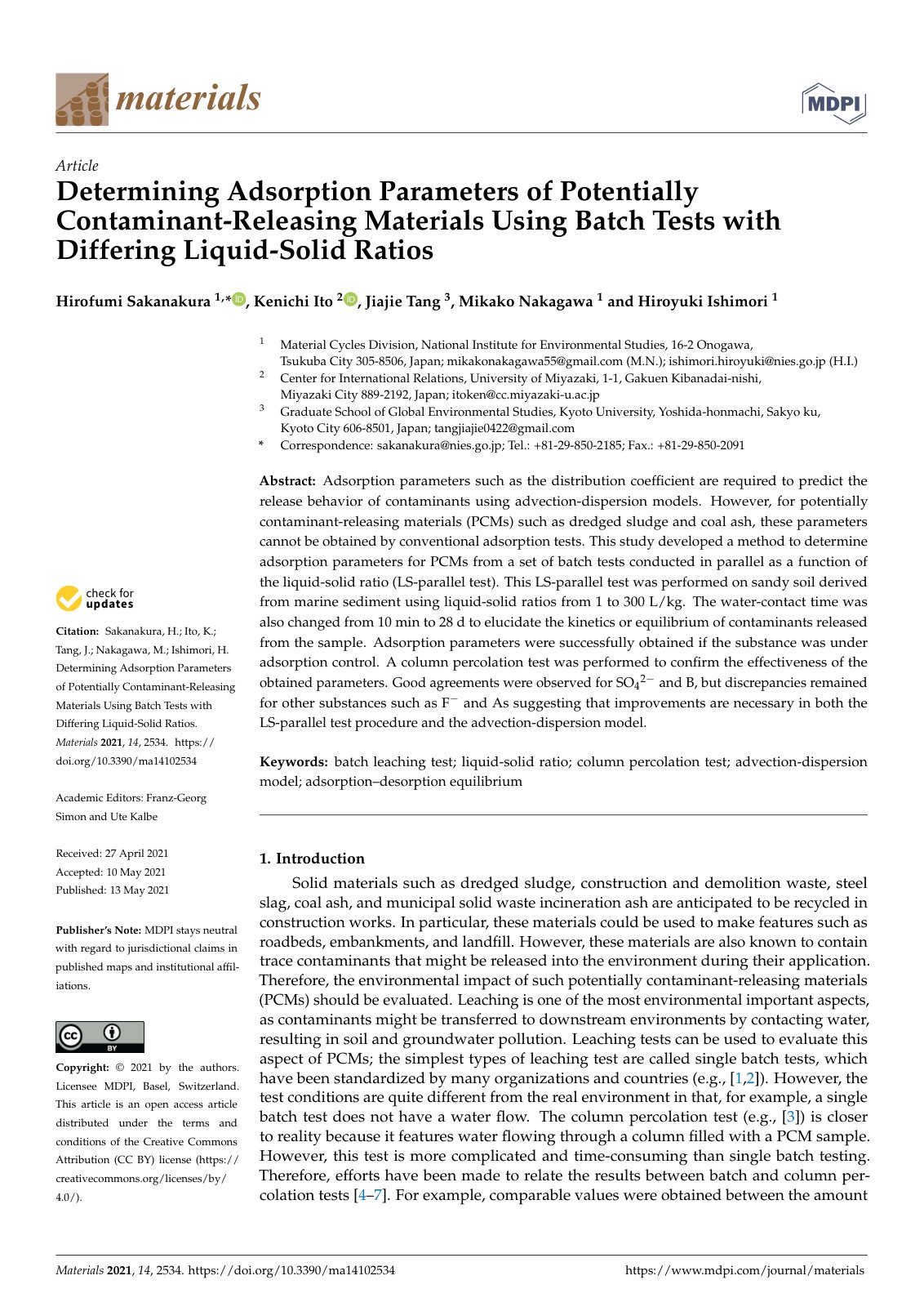 First page of Determining Adsorption Parameters of Pot