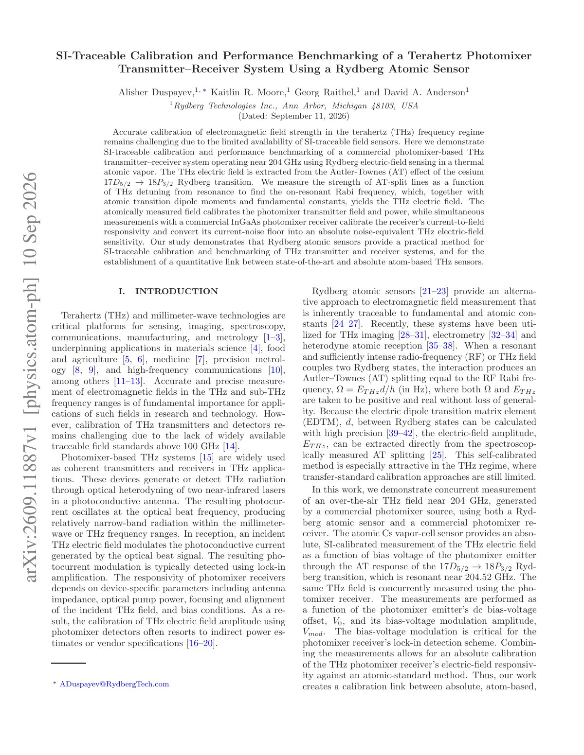 First page of 2026 Duspayev Terahertz Photomixer Calibration