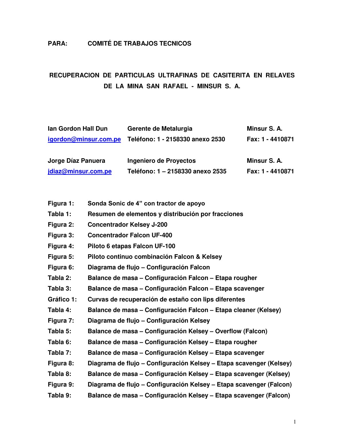 First page of Recuperacion de particulas ultrafinas de casiterita en relaves de la mina San Rafael - Minsur S. A.