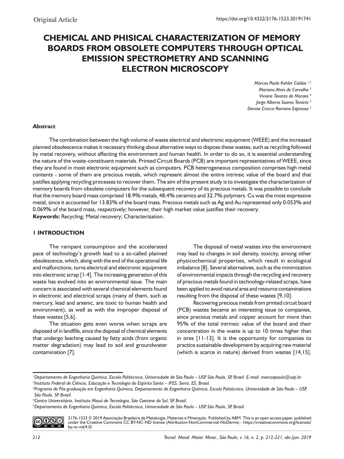 First page of Chemical and Phisical Characterization o
