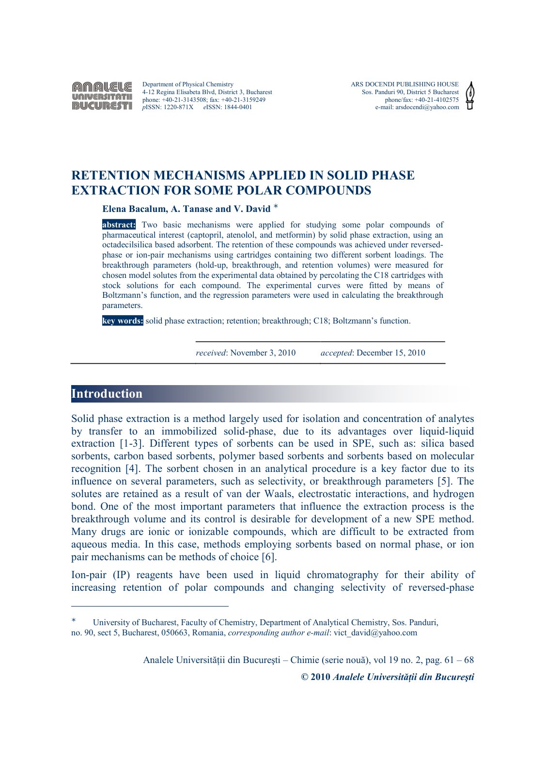 First page of Applied in Solid Phase Extraction for So