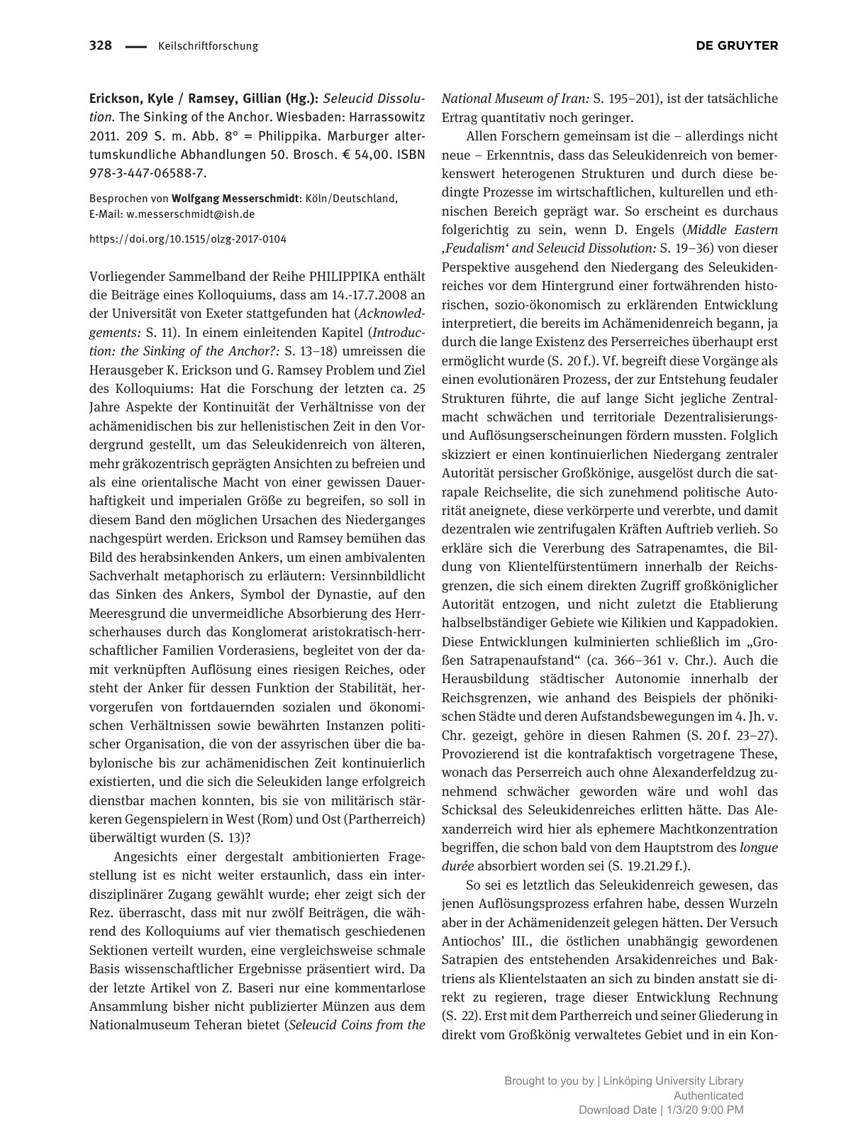 First page of Seleucid Dissolution. The Sinking of the Anchor
