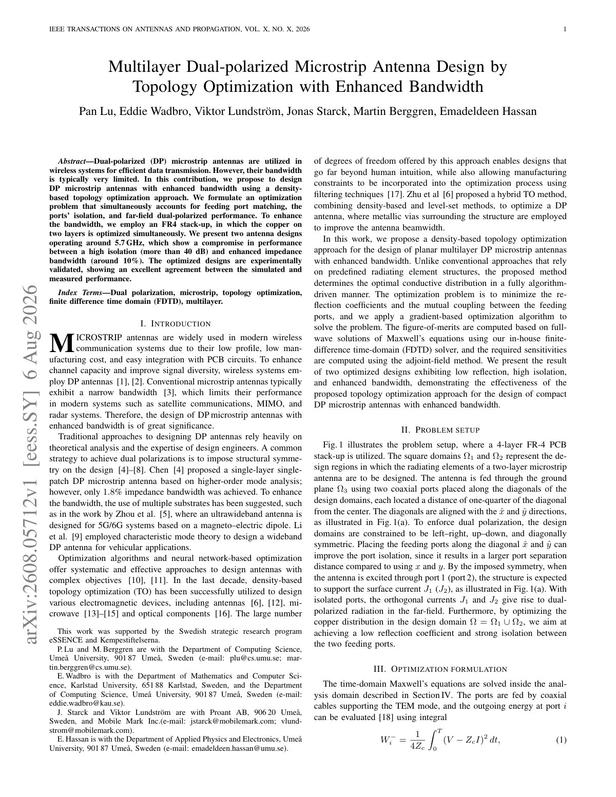 First page of Multilayer Dual-polarized Microstrip Antenna Design by Topology Optimization with Enhanced Bandwidth