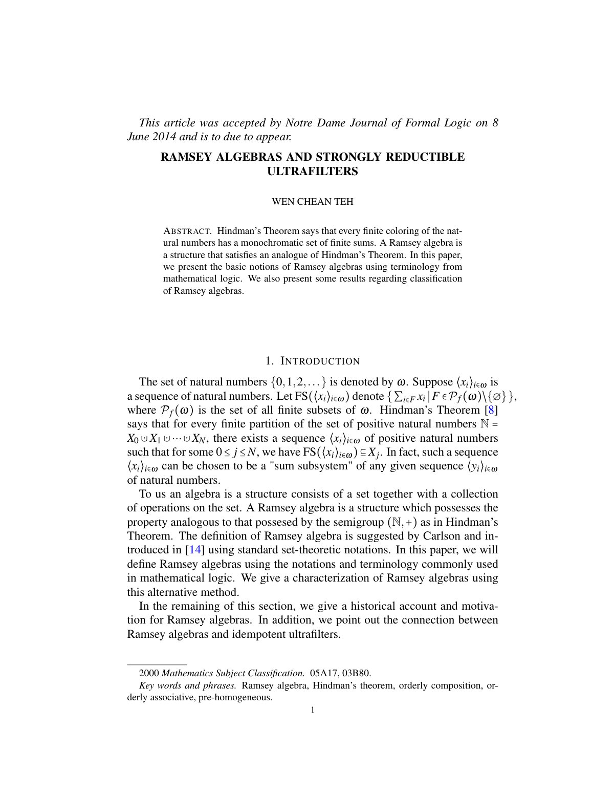 First page of Ramsey algebras and formal orderly terms