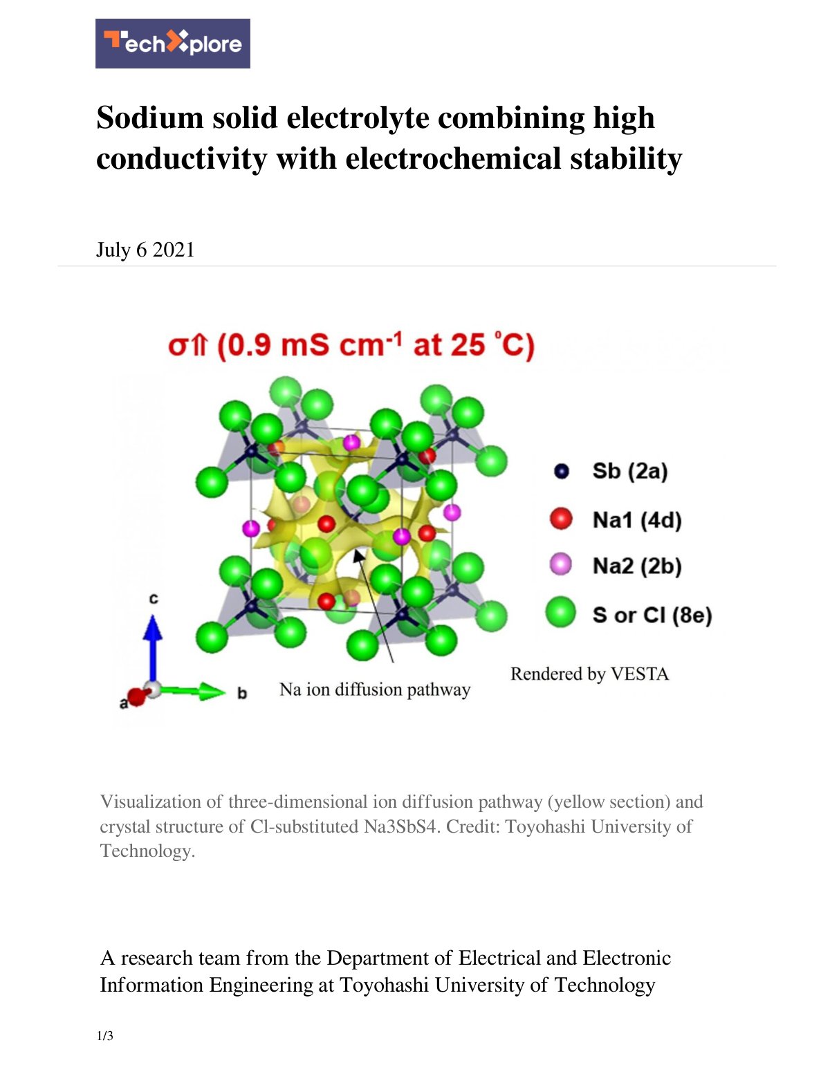 First page of Sodium solid electrolyte combining high conductivity with electrochemical stability