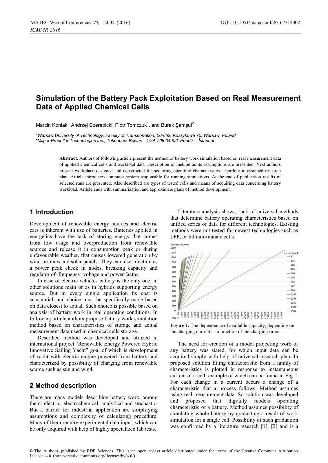 First page of Simulation of the Battery Pack Exploitation Based on Real Measurement Data of Applied Chemical Cells