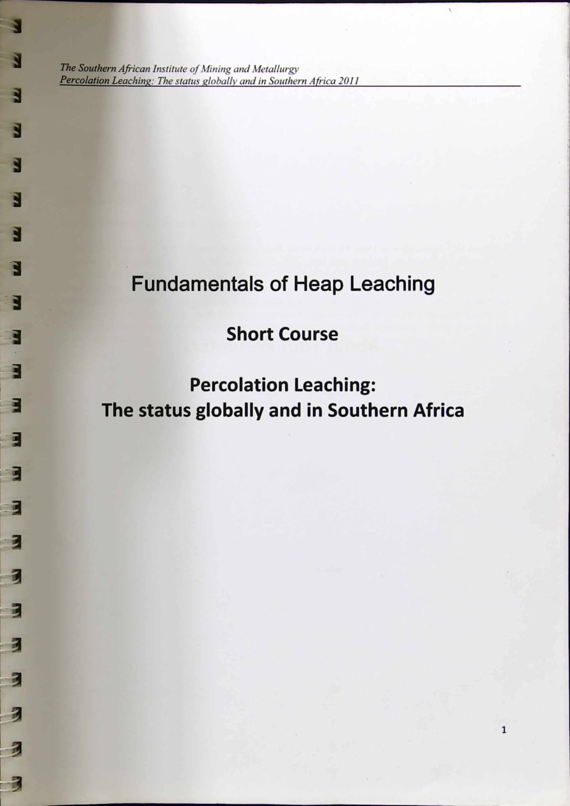 First page of Percolation Leaching: The status globally and in Southern Africa