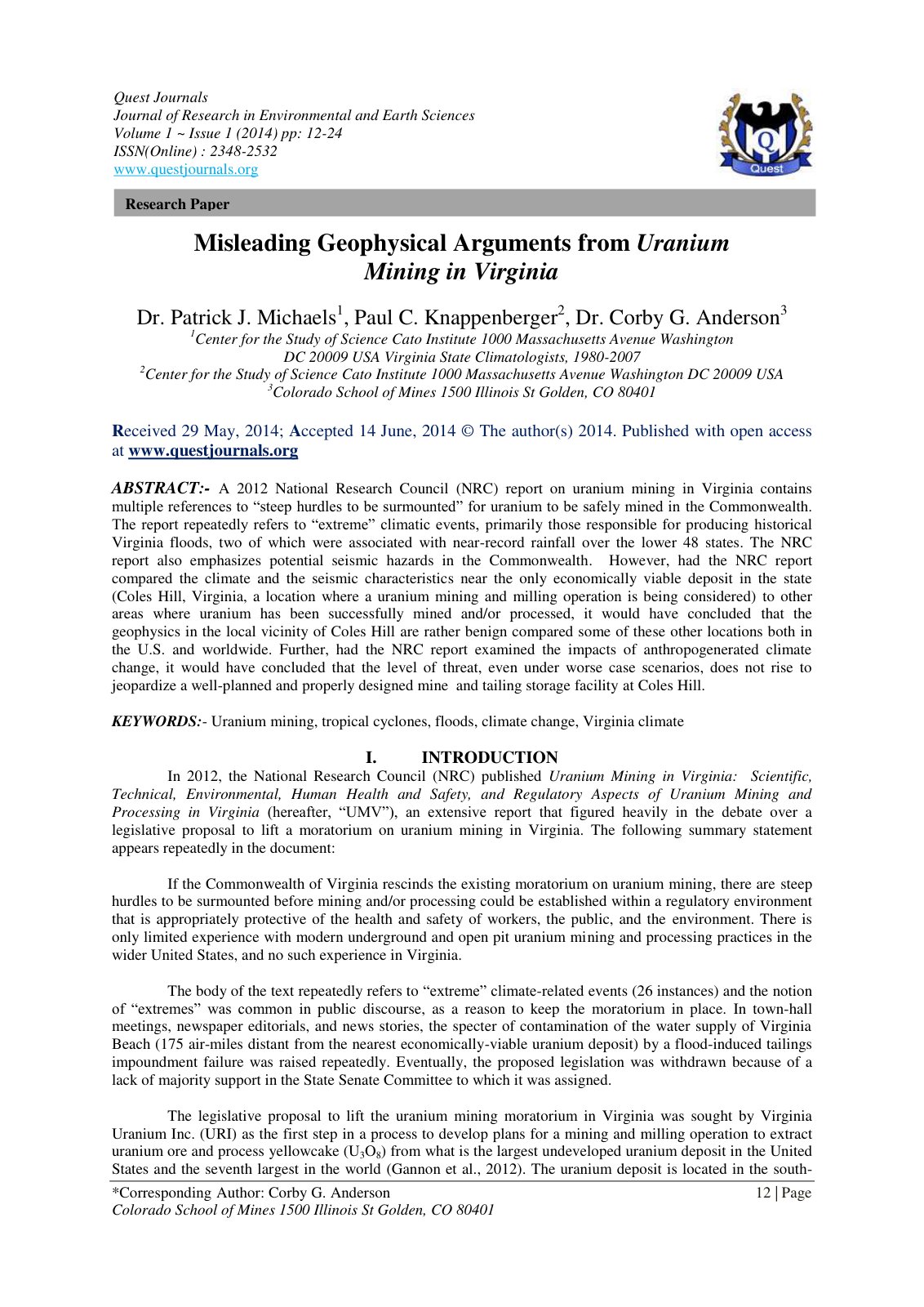 First page of Misleading Geophysical Arguments from Ur