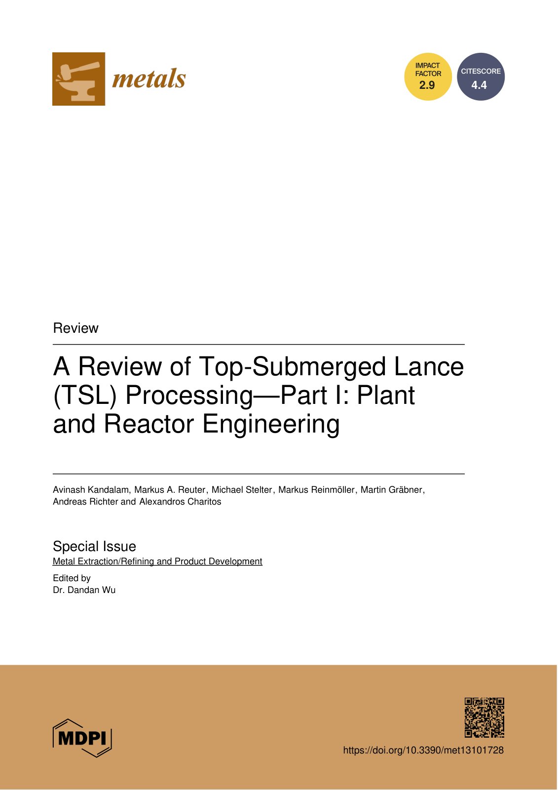 First page of A Review of Top-Submerged Lance (TSL) Processing—Part I: Plant and Reactor Engineering