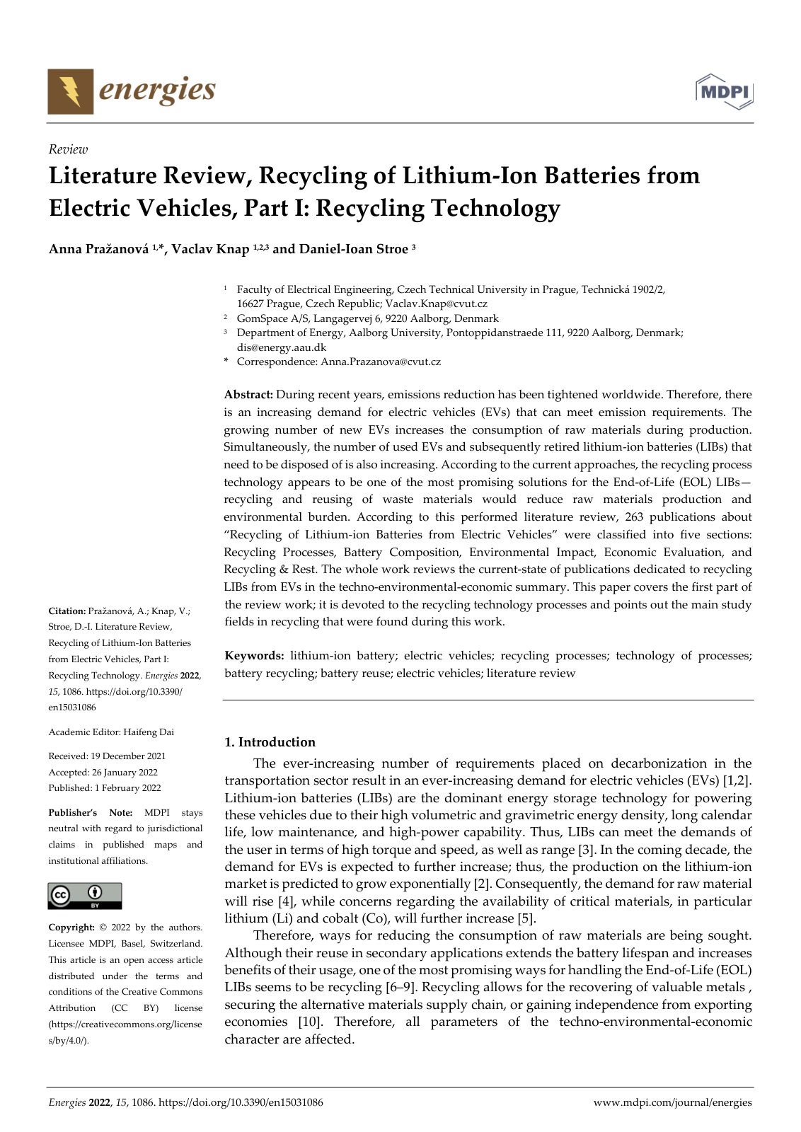 First page of Literature Review Recycling of Lithium I