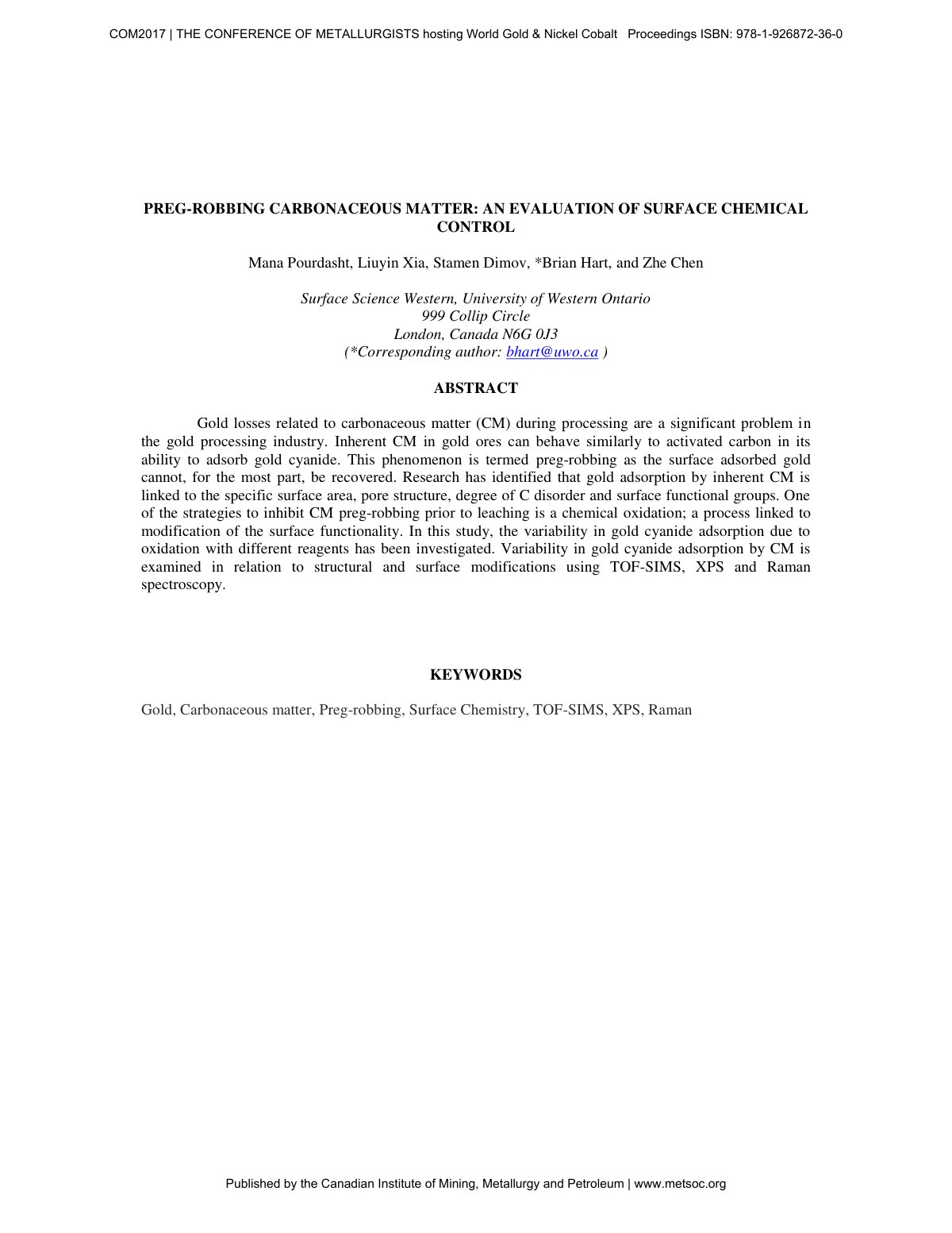 First page of Preg Robbing Carbonaceous Matter An Eval