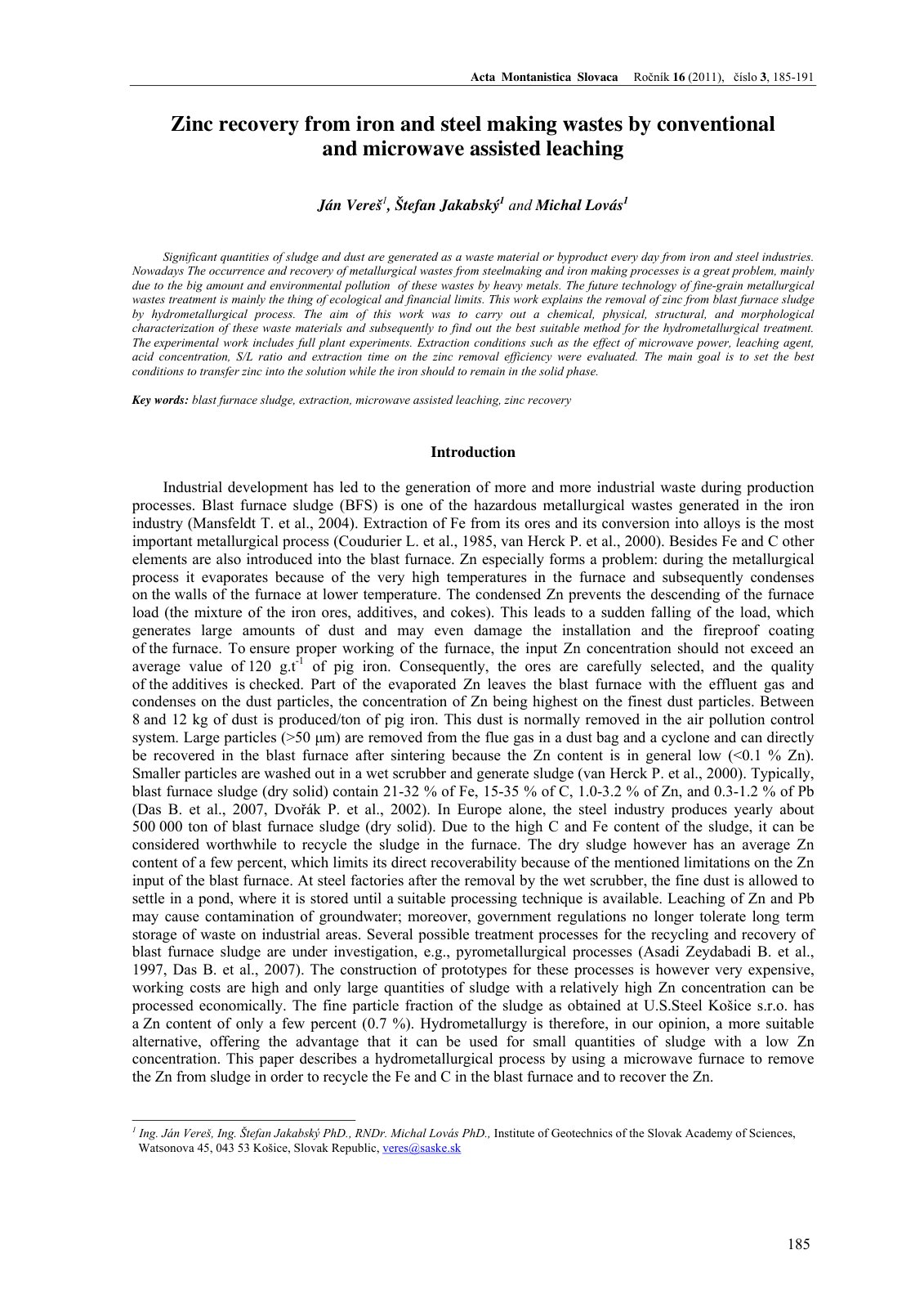 First page of Zinc recovery from iron and steel making