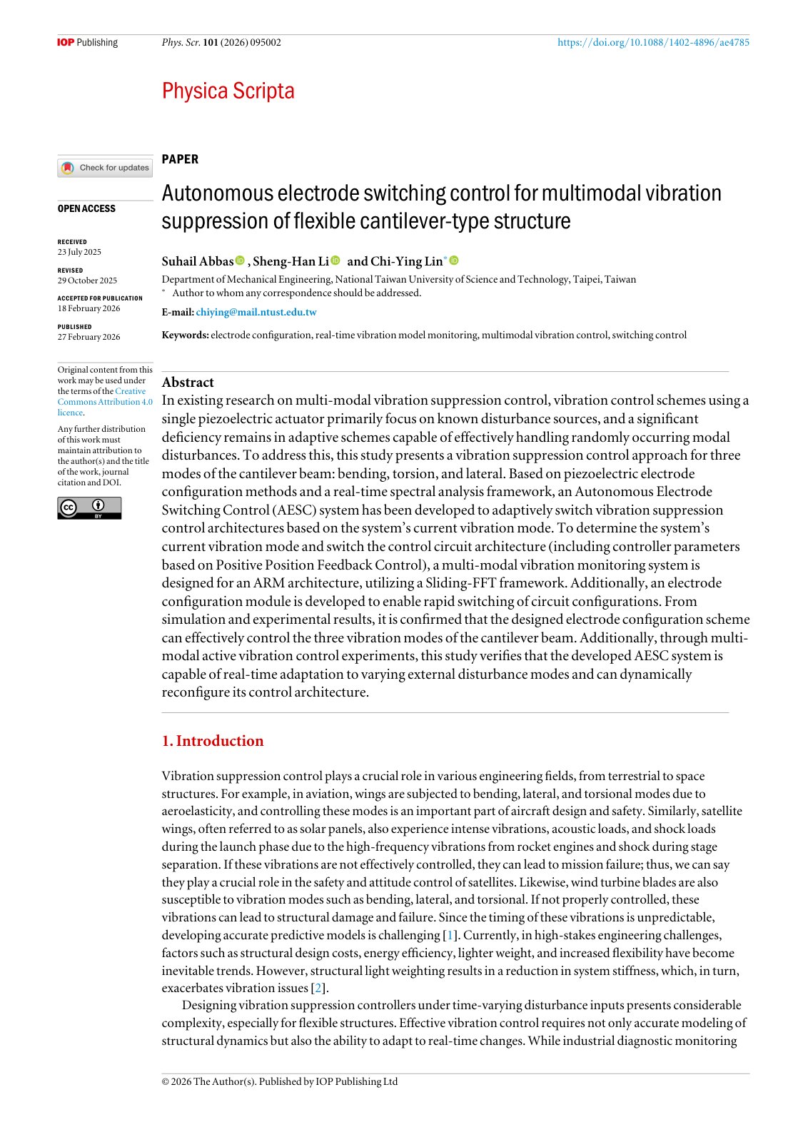 First page of Autonomous electrode switching control for multimo