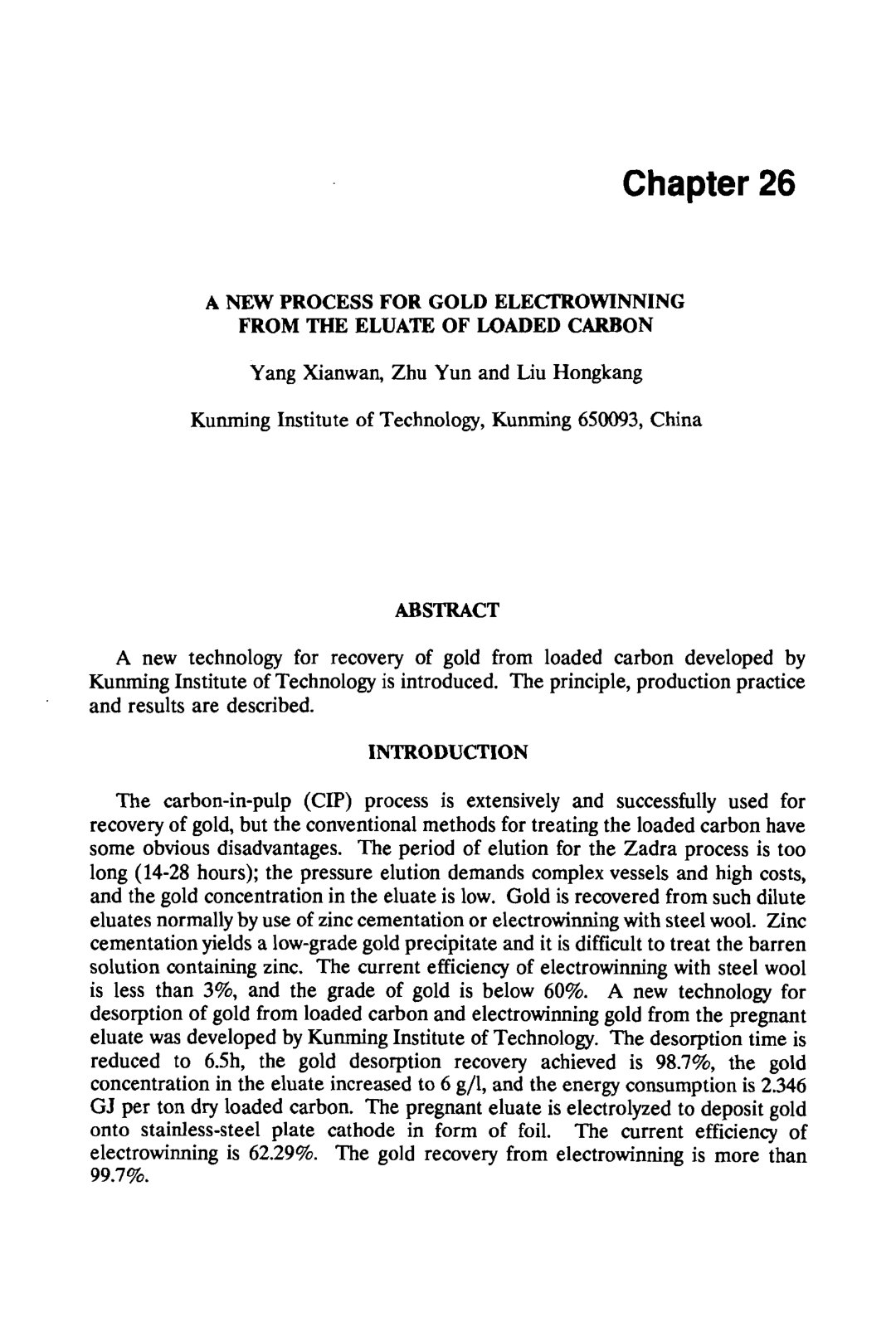 First page of A NEW PROCESS FOR GOLD ELECTROWINNING FROM THE ELUATE OF LOADED CARBON