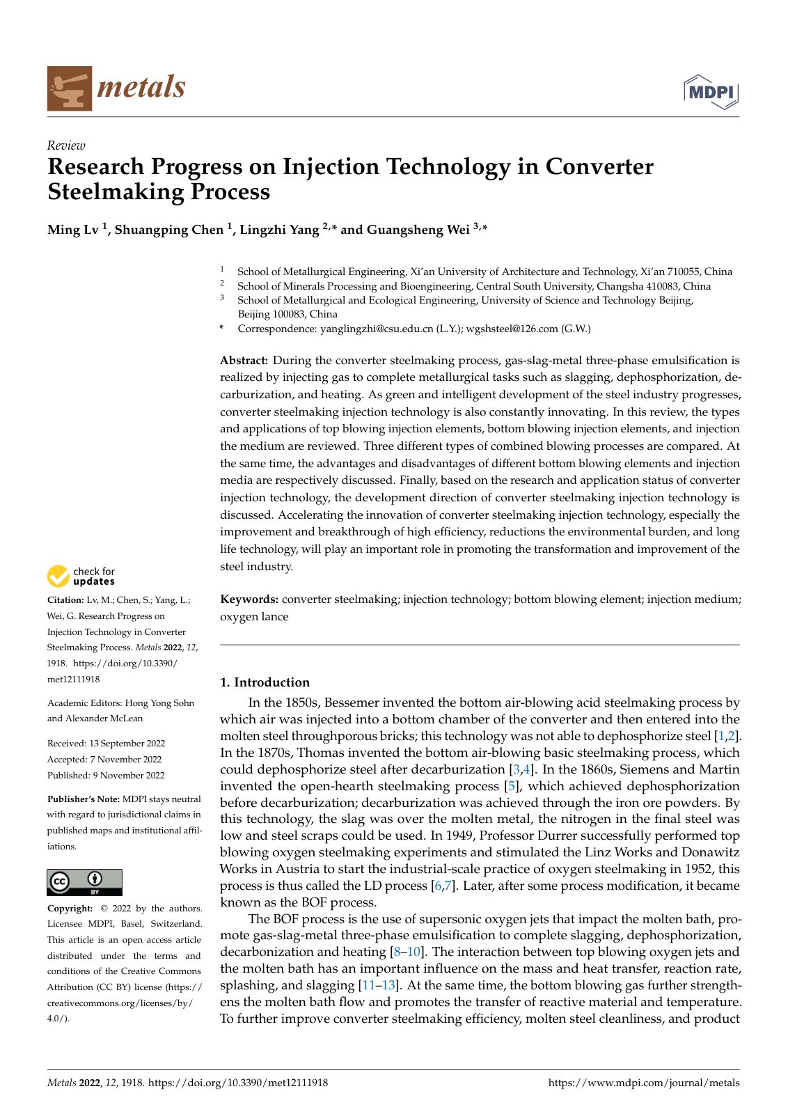 First page of 026 Research Progress on Injection Technology in Converter Steelmaking Process