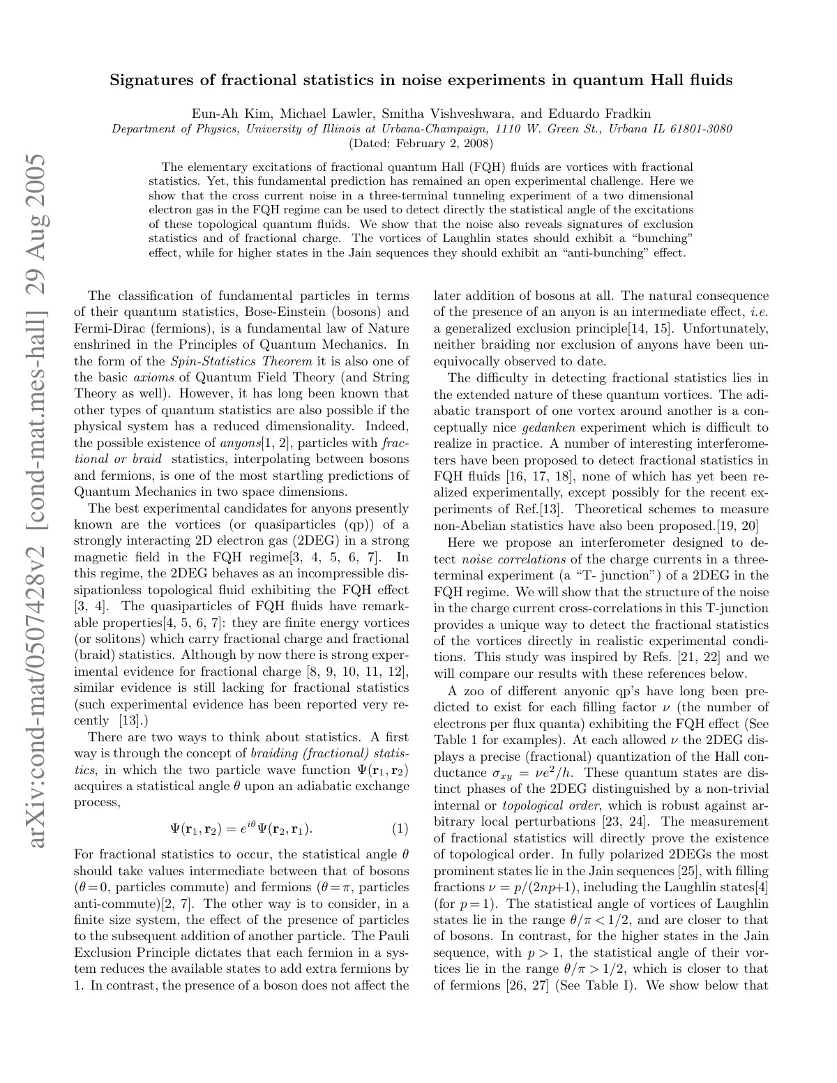 First page of Signatures of fractional statistics in noise experiments in quantum Hall fluids