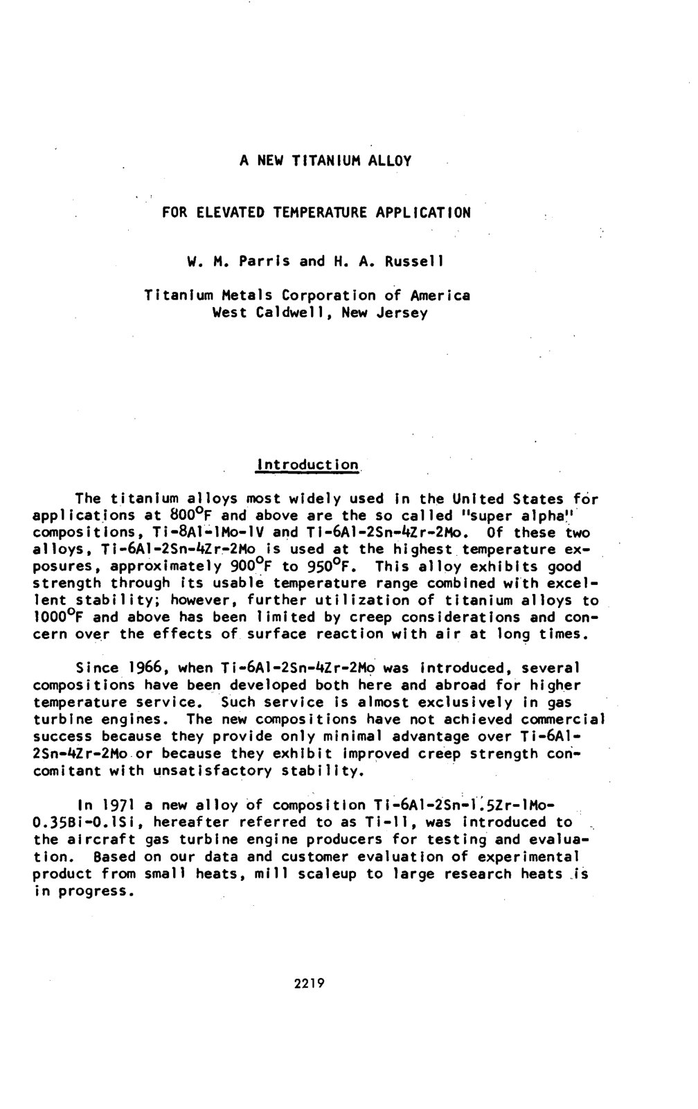 First page of 1973 Vol.4 1 A New Titanium Alloy W. M. Parris