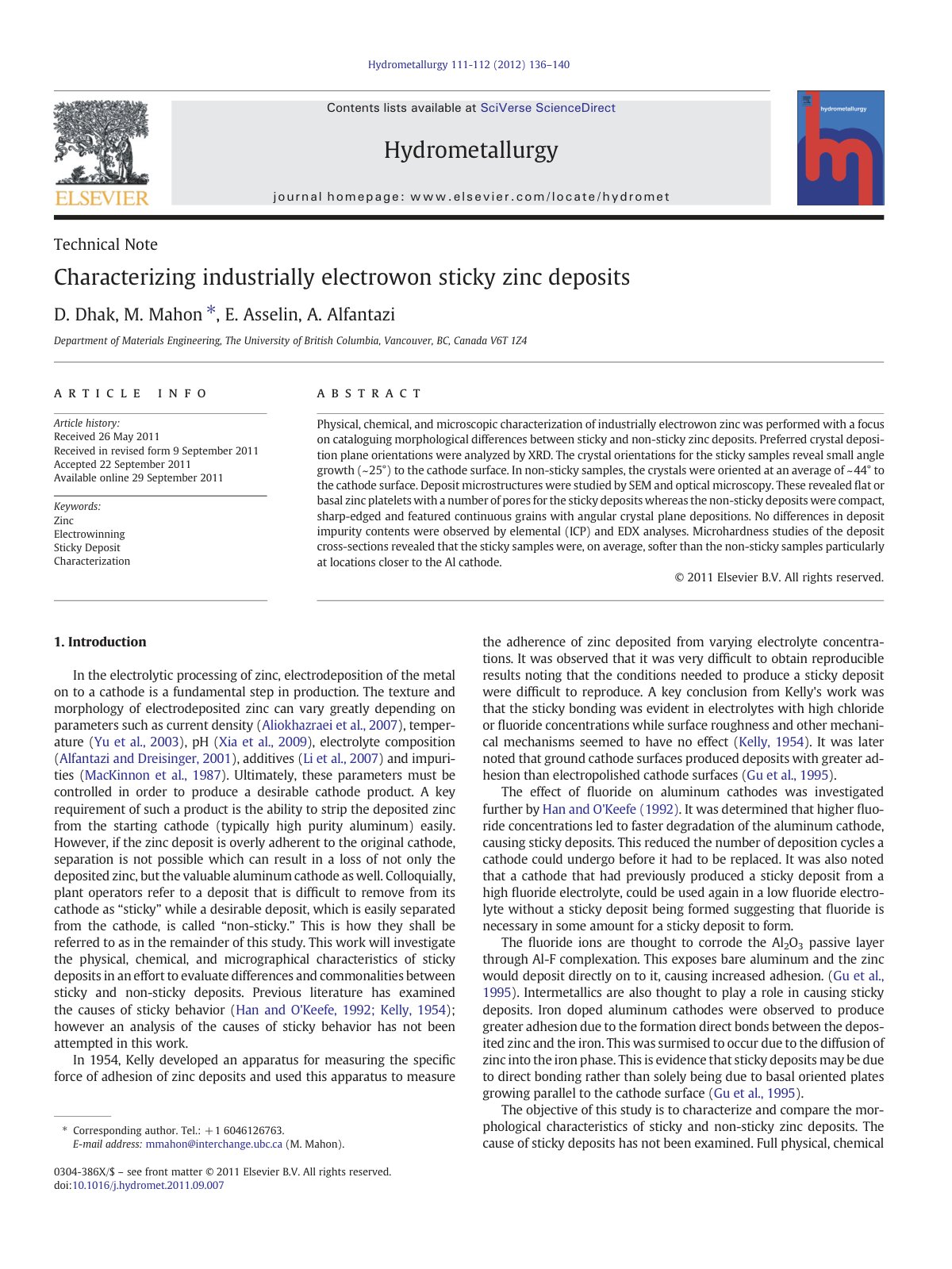 First page of Characterizing industrially electrowon s