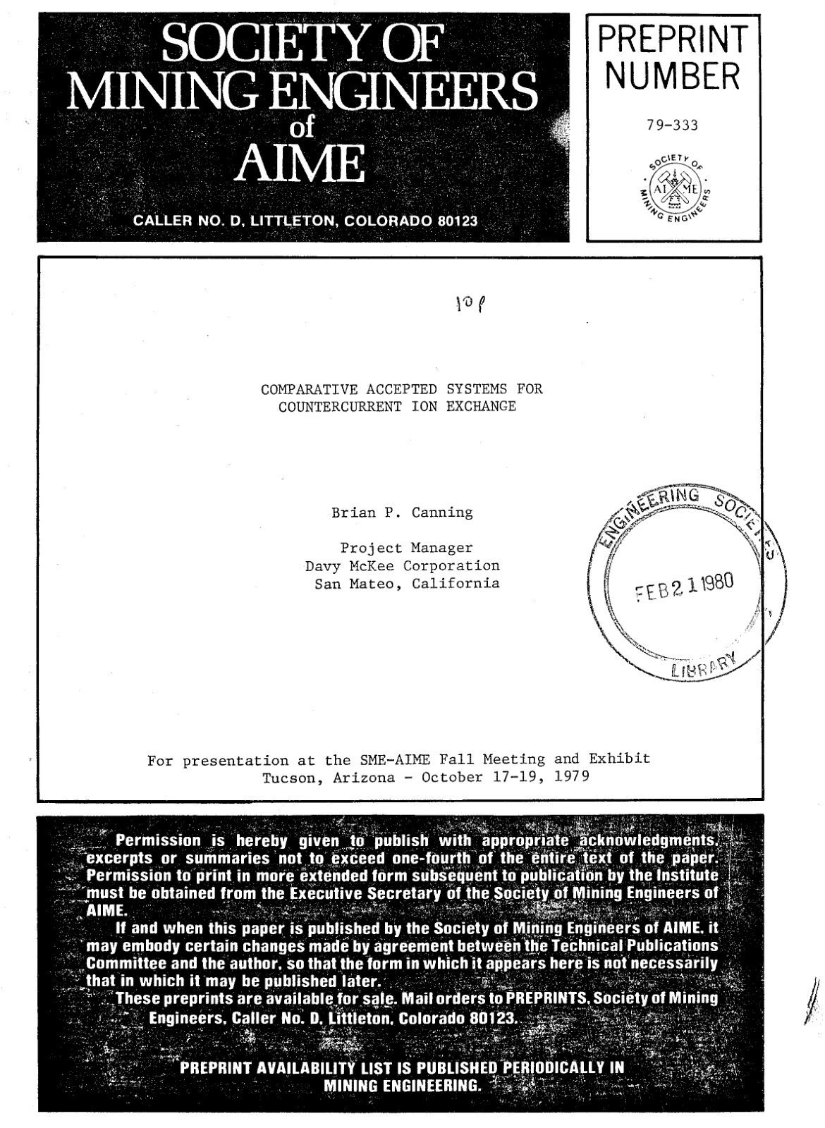 First page of Comparative Accepted Systems for Countercurrent Ion Exchange