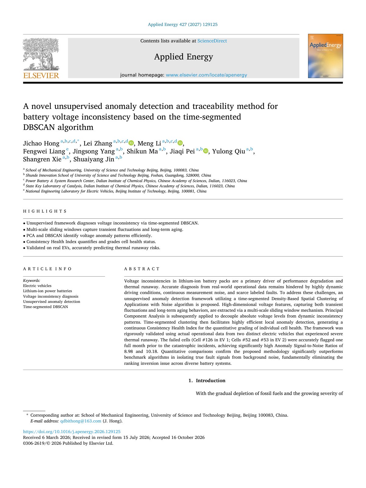 First page of A novel unsupervised anomaly detection and traceability method f 2027 Applie