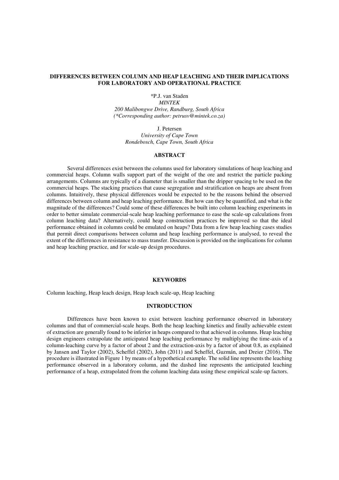 First page of DIFFERENCES BETWEEN COLUMN AND HEAP LEACHING AND THEIR IMPLICATIONS FOR LABORATORY AND OPERATIONAL PRACTICE